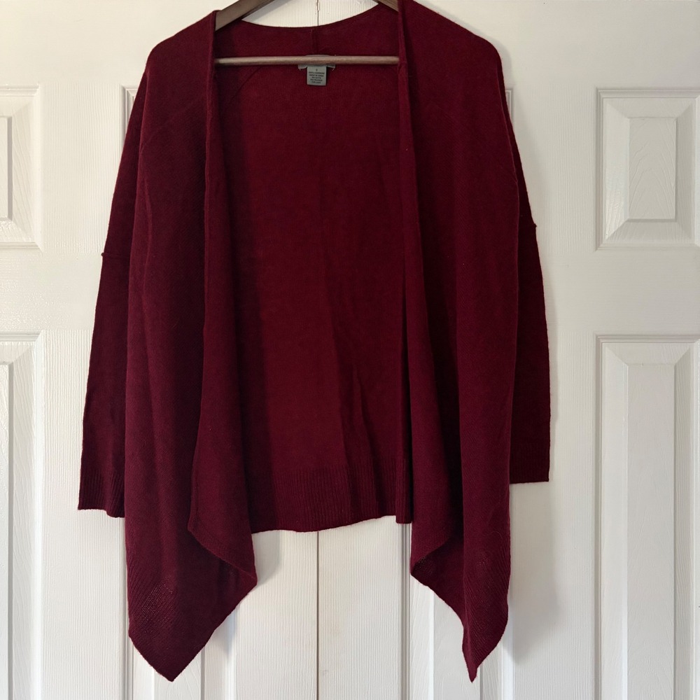 Premise Cashmere Burgundy Open‎ Front Draped Cardigan Sweater Womens S EUC